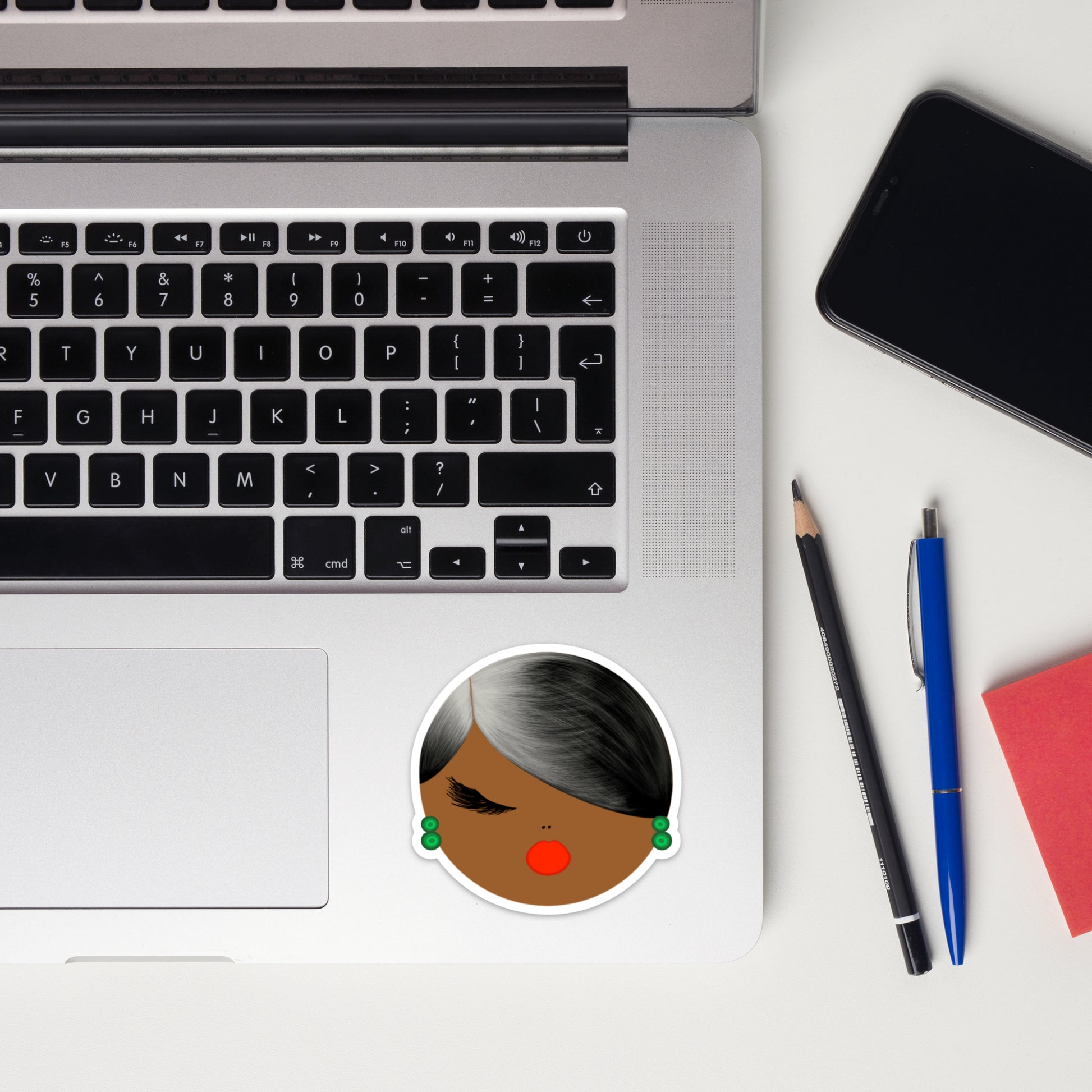 Black womean with salt & Pepper hair sticker on computer