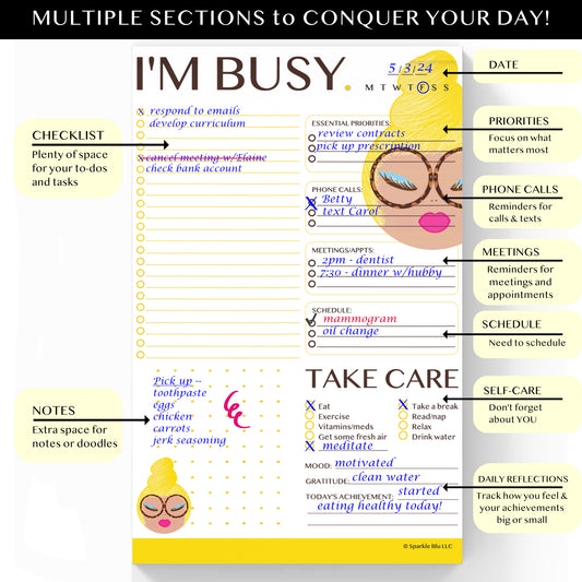 Joan, I'm Busy.- Daily Planner Notepad 5.5 x 8.5"
