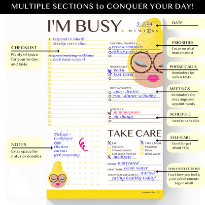I'm Busy. - Daily Planner Notepad 5.5 x 8.5"