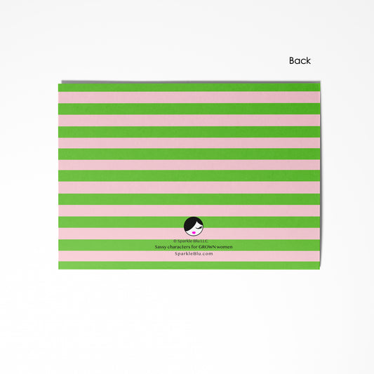 Vivianne, Pink & Green Flat Notecard Set (8) + Envelopes