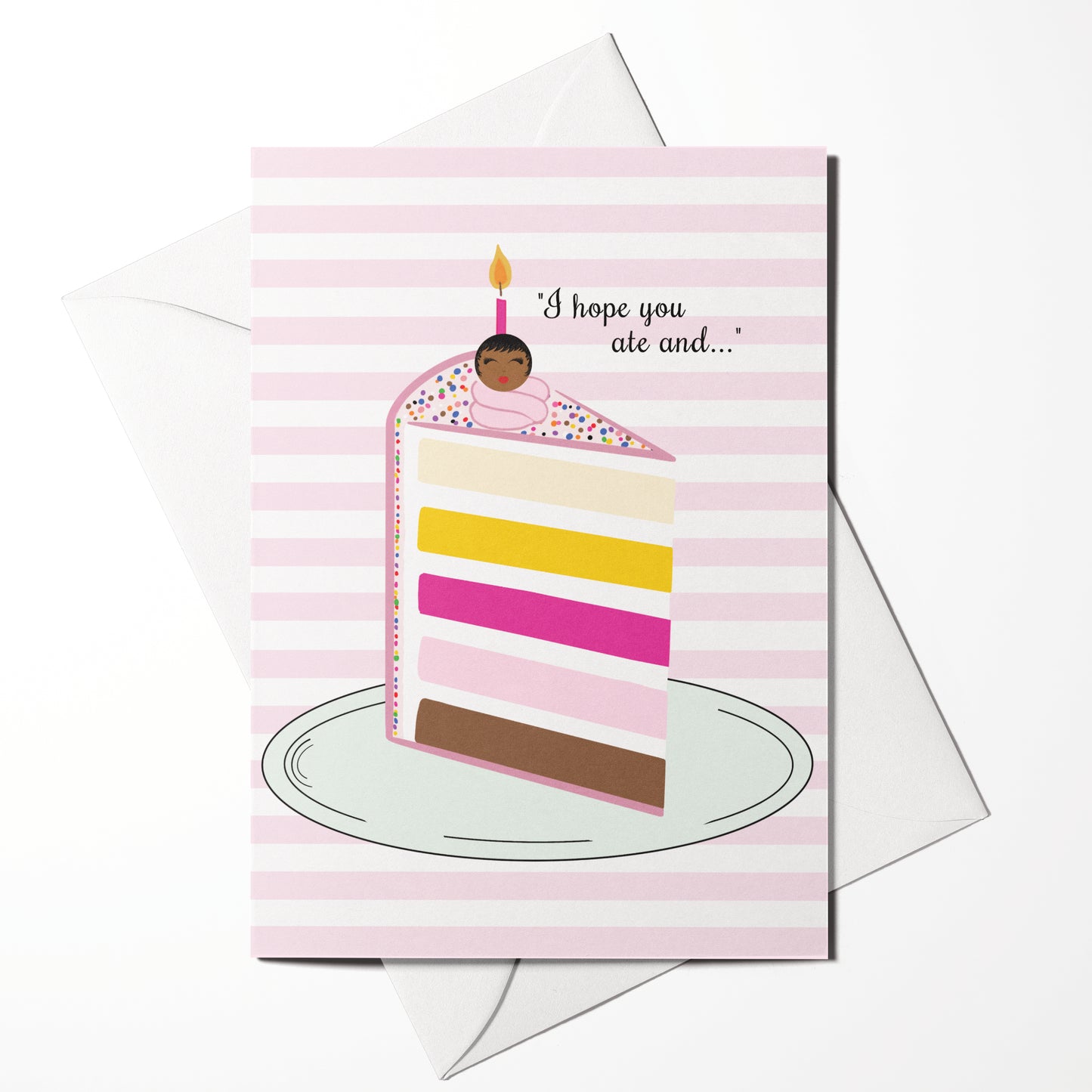 birthday card with hand-drawn Black woman on birthday cake with candles