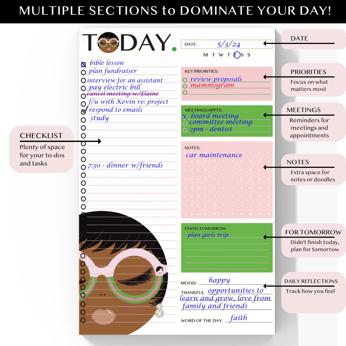 Vivianne, Today. - Daily Planner Notepad 5.5 x 8.5"