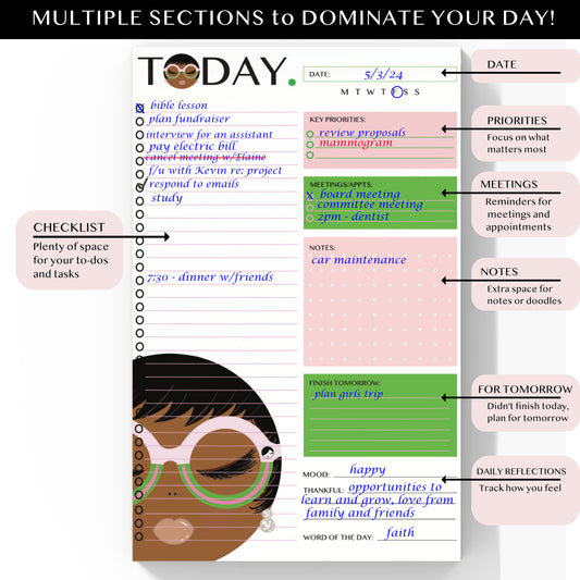 Vivianne, Today. - Daily Planner Notepad 5.5 x 8.5"
