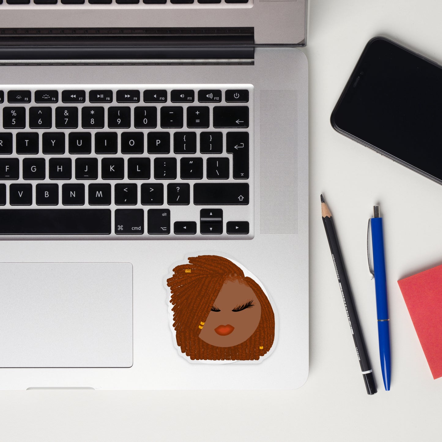 Wendy, Red Locs WHITE BORDER Sticker