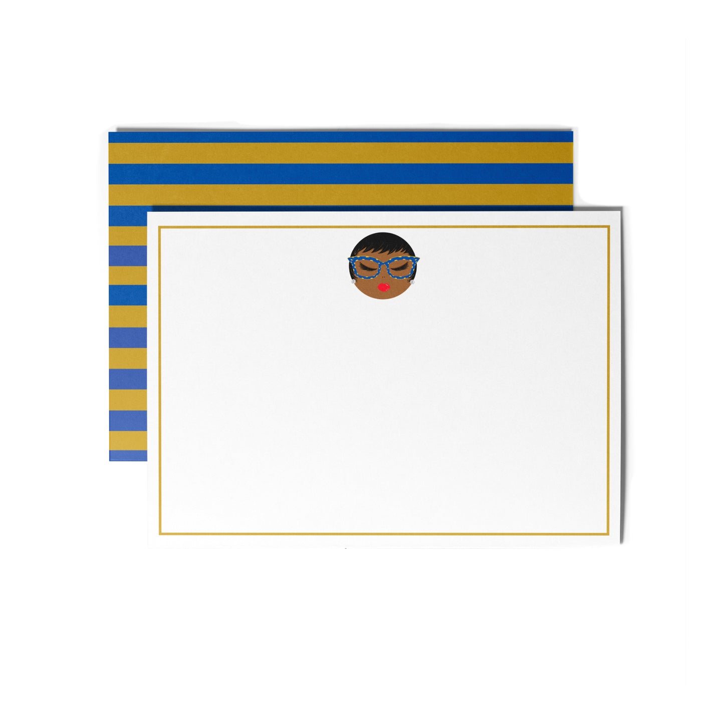 Christi, Royal Blue & Gold Flat Notecard Set (8) + Envelopes