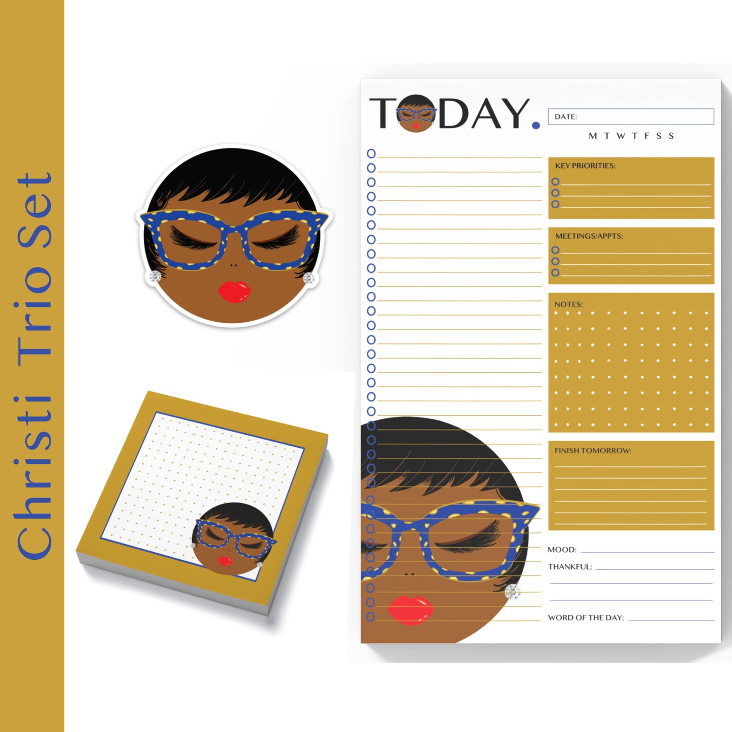 Christi, Royal Blue & Gold Stationery Trio