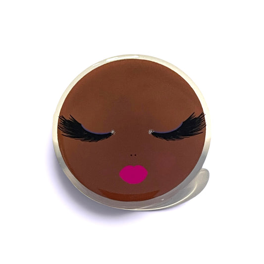 Faith acrylic pin featuring a beautiful bald woman on white background