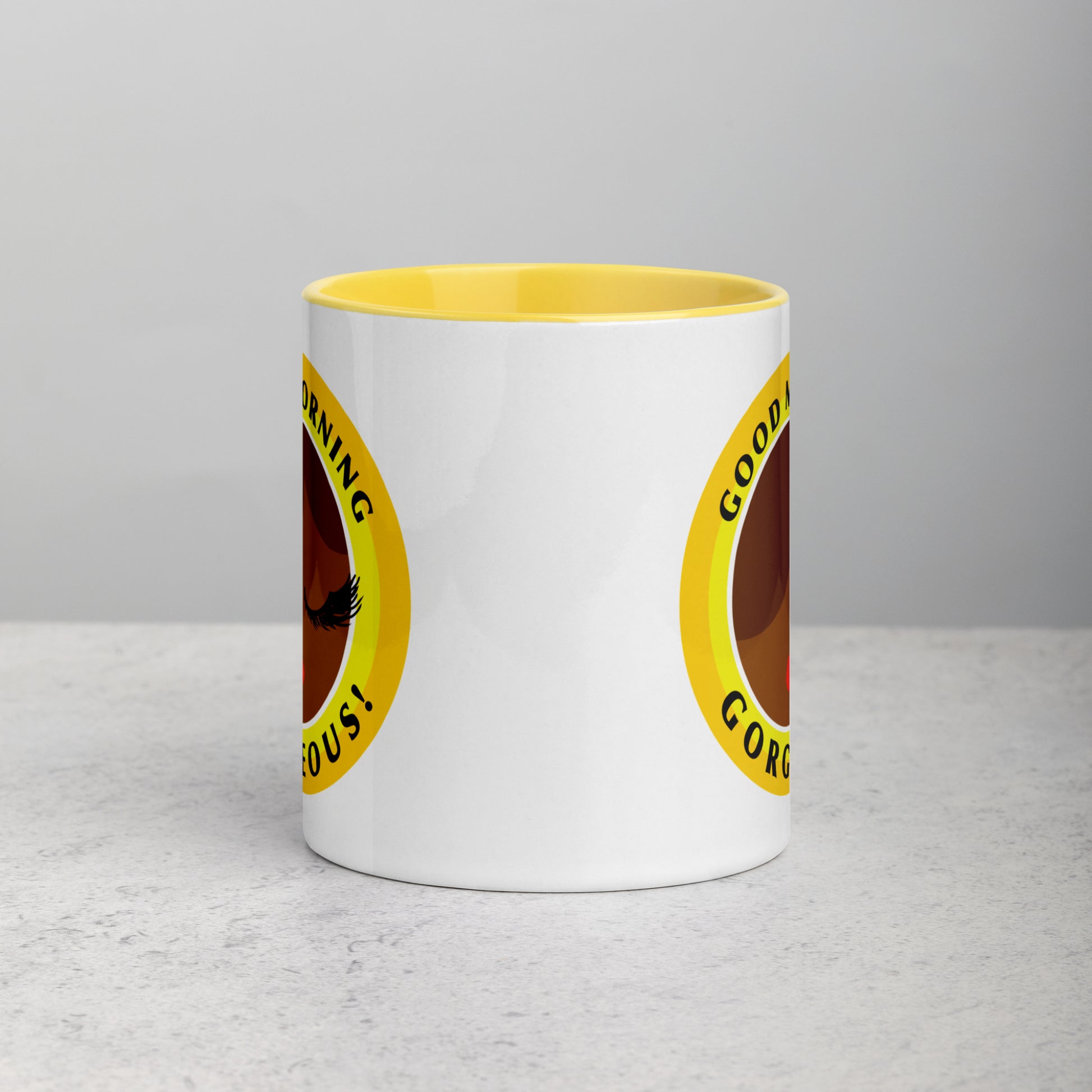 goodmorning gorgeous 11oz yellow ceramic mug side