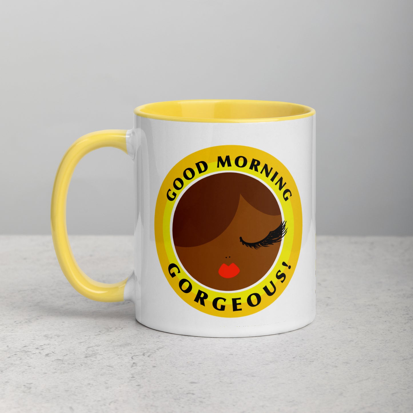 goodmorning gorgeous 11oz yellow ceramic mug side