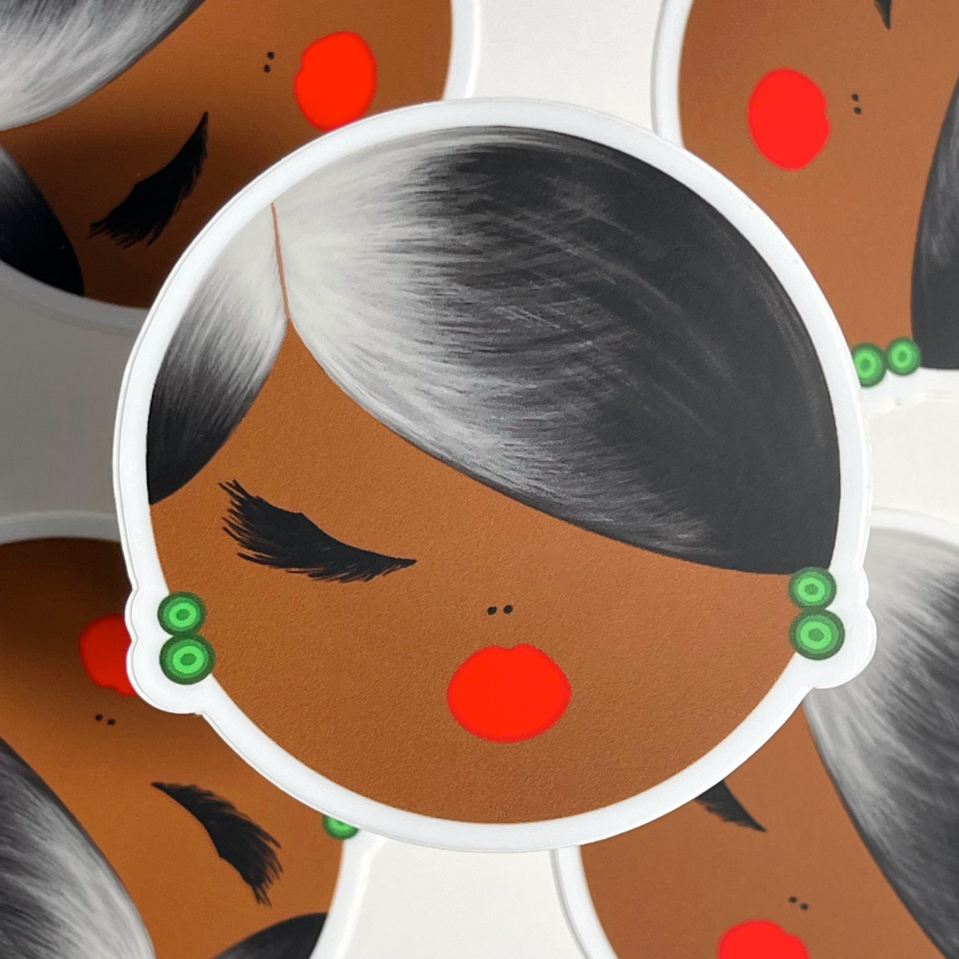 black woman with salt & pepper hair waterproof sticker