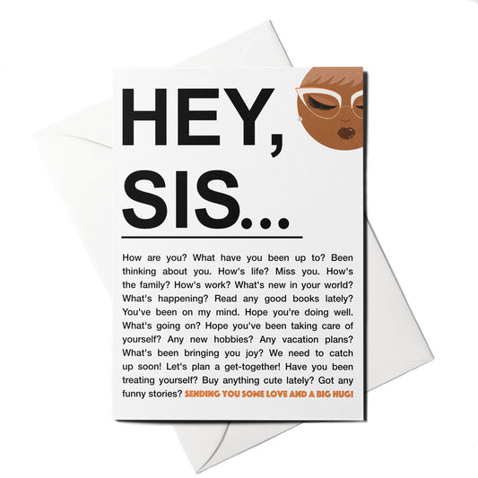 Greeting card with text and a cartoon character on a white background