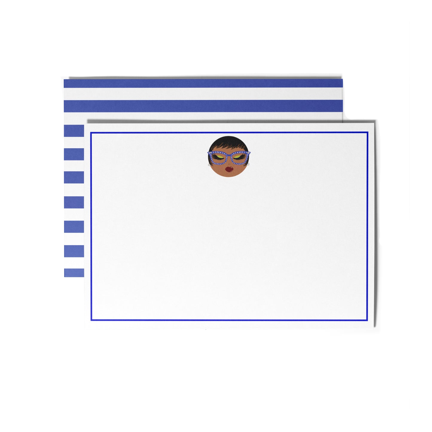 Royal Blue & White Flat Notecard Set (8) + Envelopes