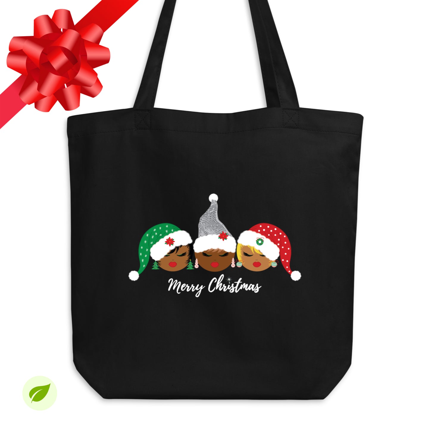 Sleigh Sisters Merry Christmas, Organic Cotton Medium Tote Bag