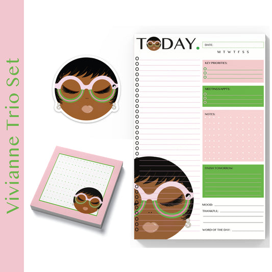 Vivianne, Pink & Green Stationery Trio