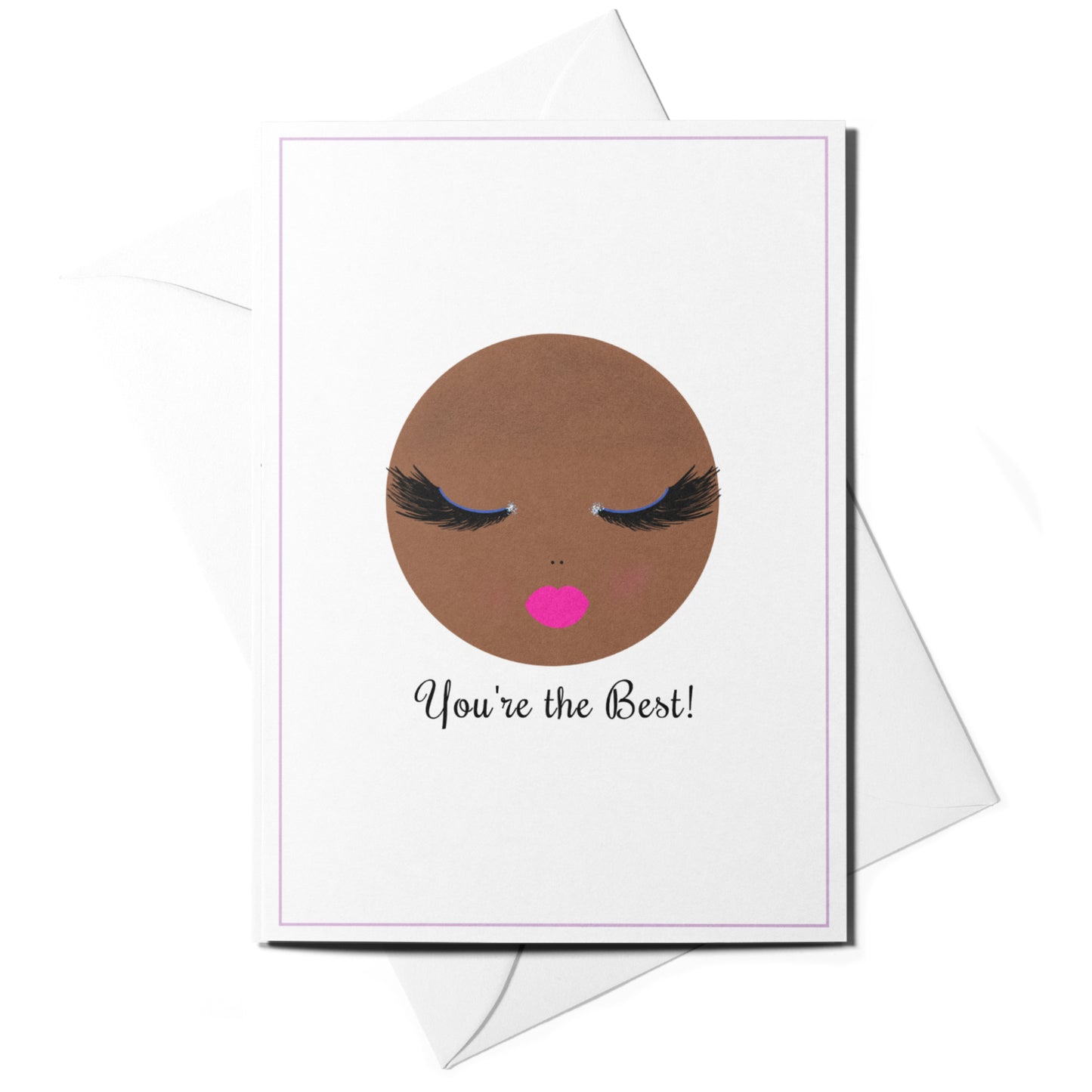 Illustrated “You’re the Best” greeting card featuring Faith with a soft purple border