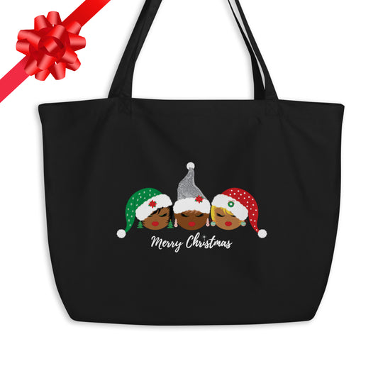 Sleigh Sisters Merry Christmas, Large Tote Bag