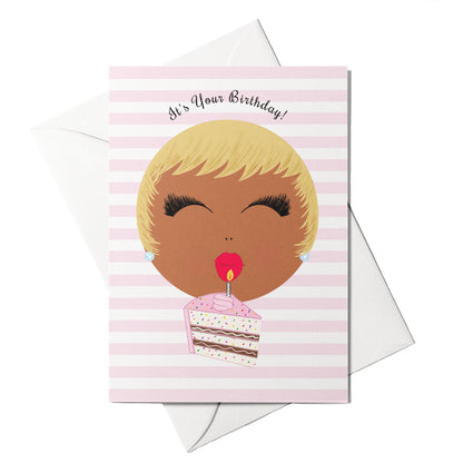 Woman Birthday Card blowing out candles