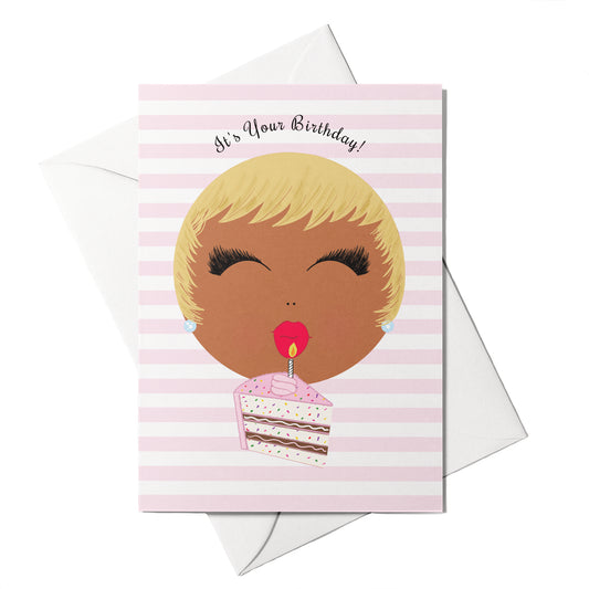 Woman Birthday Card blowing out candles