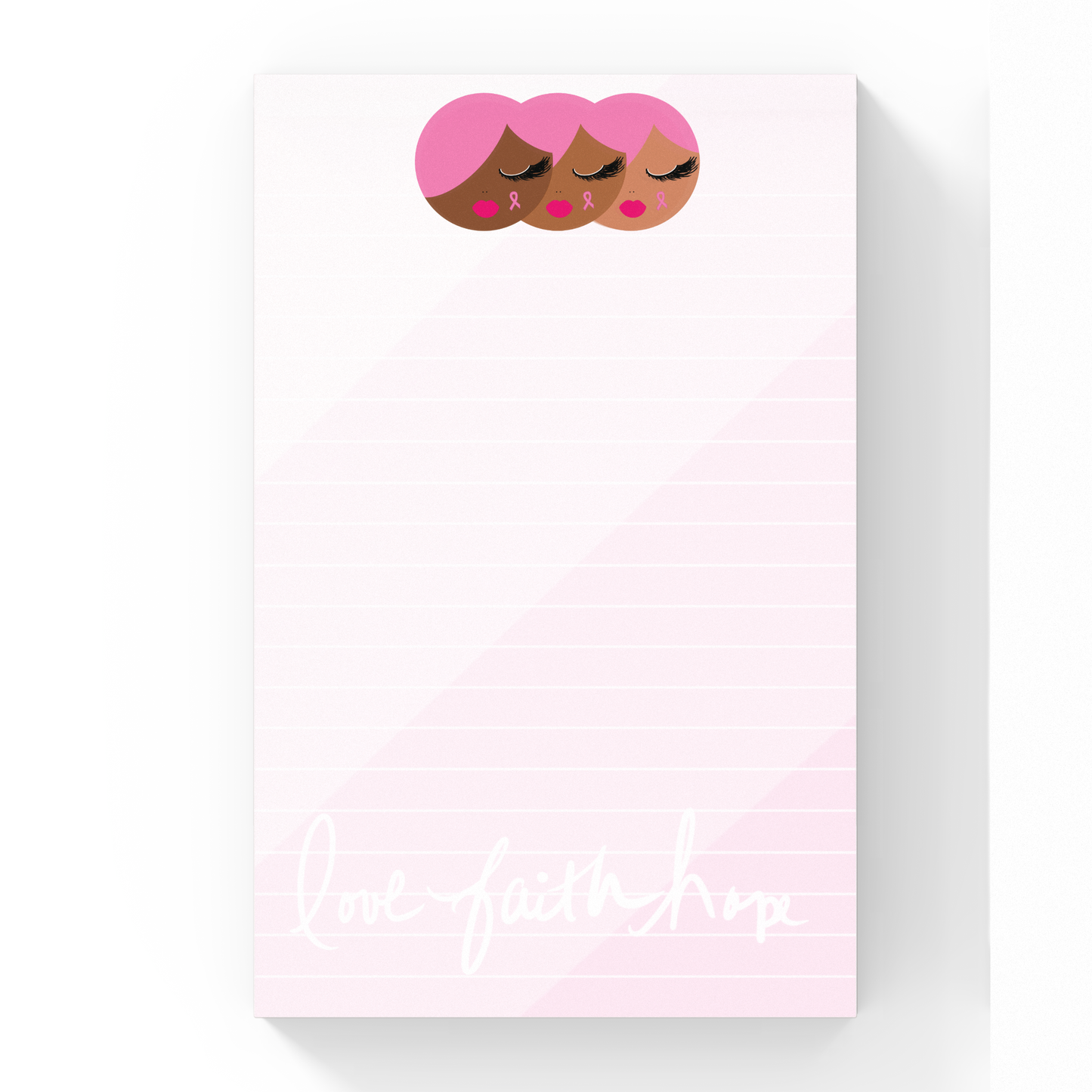 Love Faith Hope, Pink Breast Cancer Awareness Unity Notepad 5 x 7"