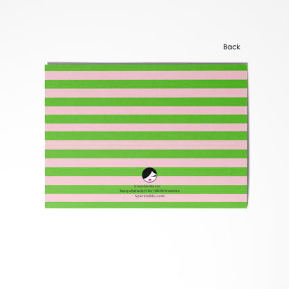 Vivianne, Pink & Green Flat Notecard Set (8) + Envelopes